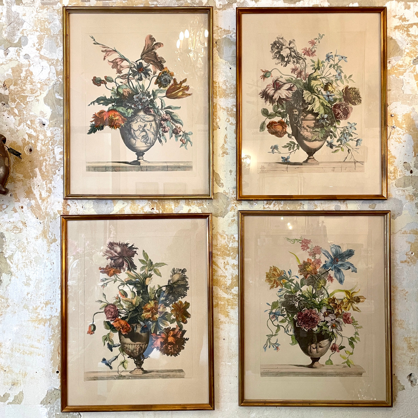 Lot de 4 grandes gravures  bouquets de fleurs d'apères Jean-Baptiste Monnoyer