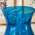 Bougeoir en verre bullé bleu