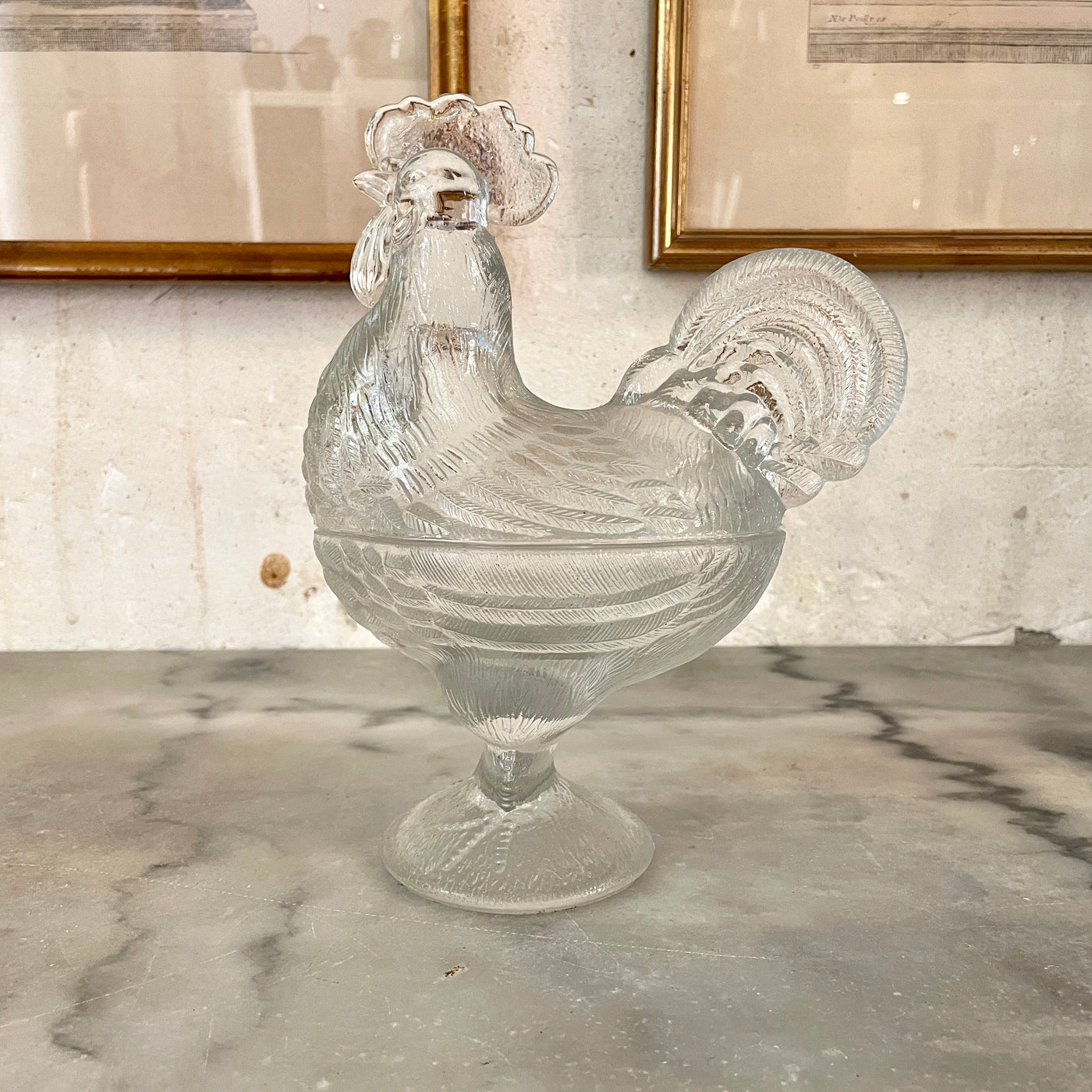 Sucrier bonbonnière zoomorphe poule en verre