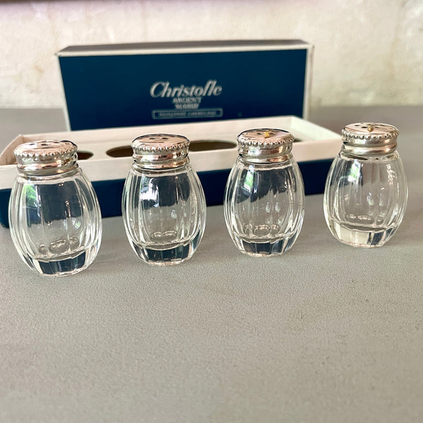 Coffret de 4 petites salières Christofle verre et argent massif