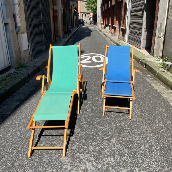 Transat chaise longue vintage verte DEJOU
