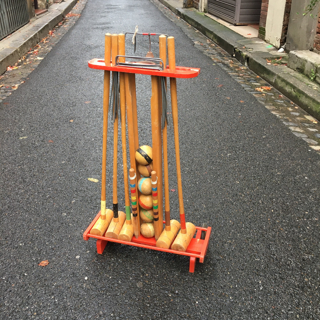 Chariot jeu de croquet en bois