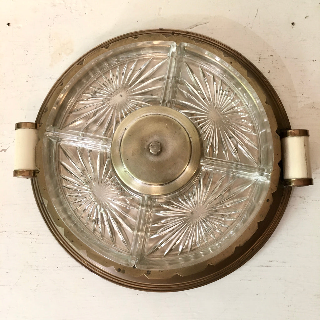 Plateau de service pour apéritif en métal, 5 compartiments Art Déco