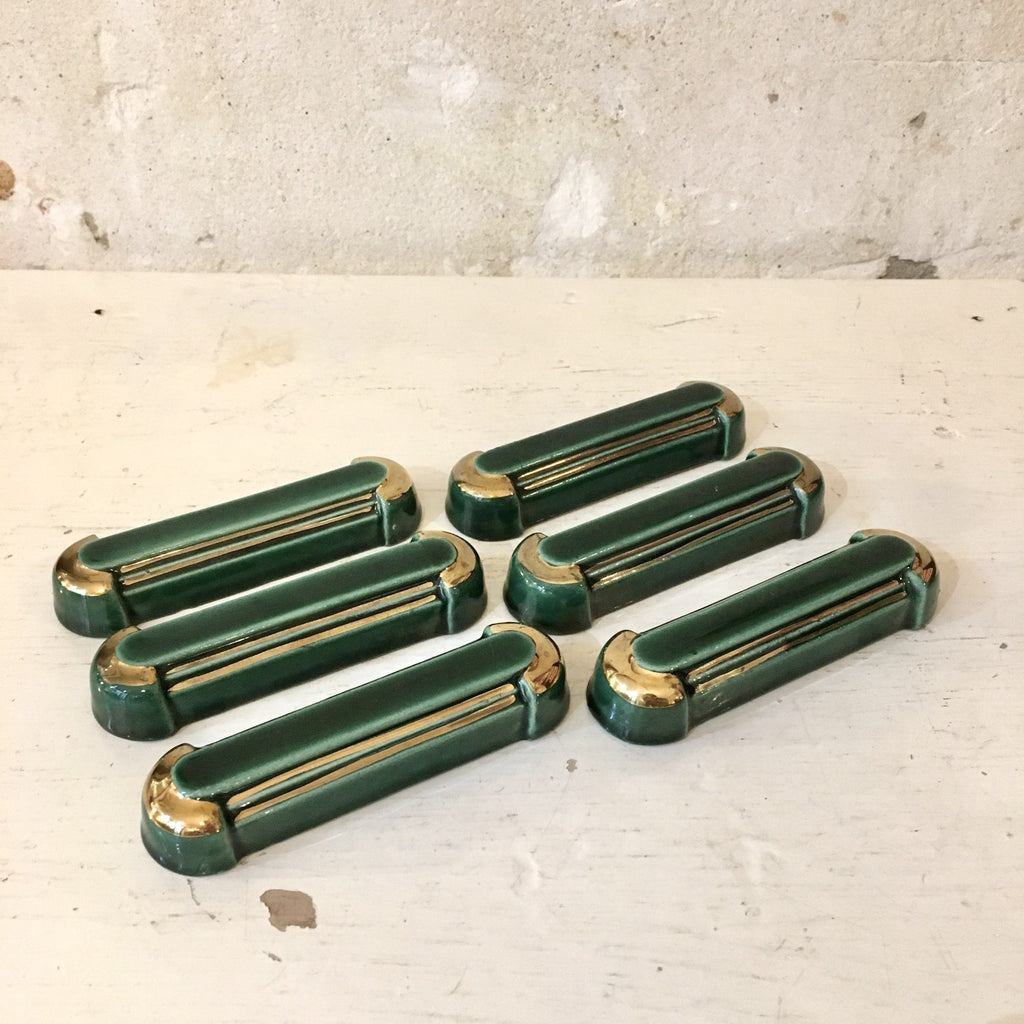 Lot de 6 porte-couteaux en faënce vert foncé