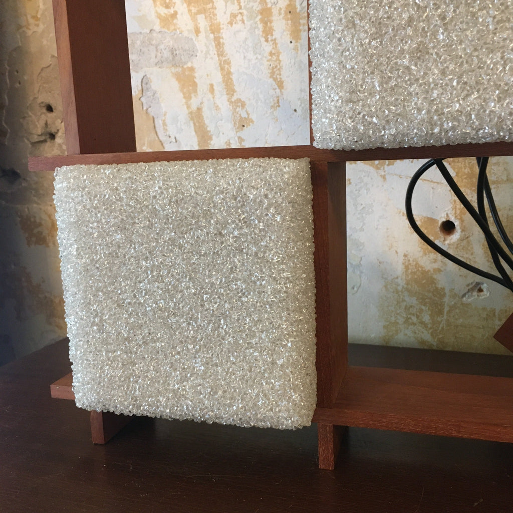 Suspension carrée teck et perspex années 70