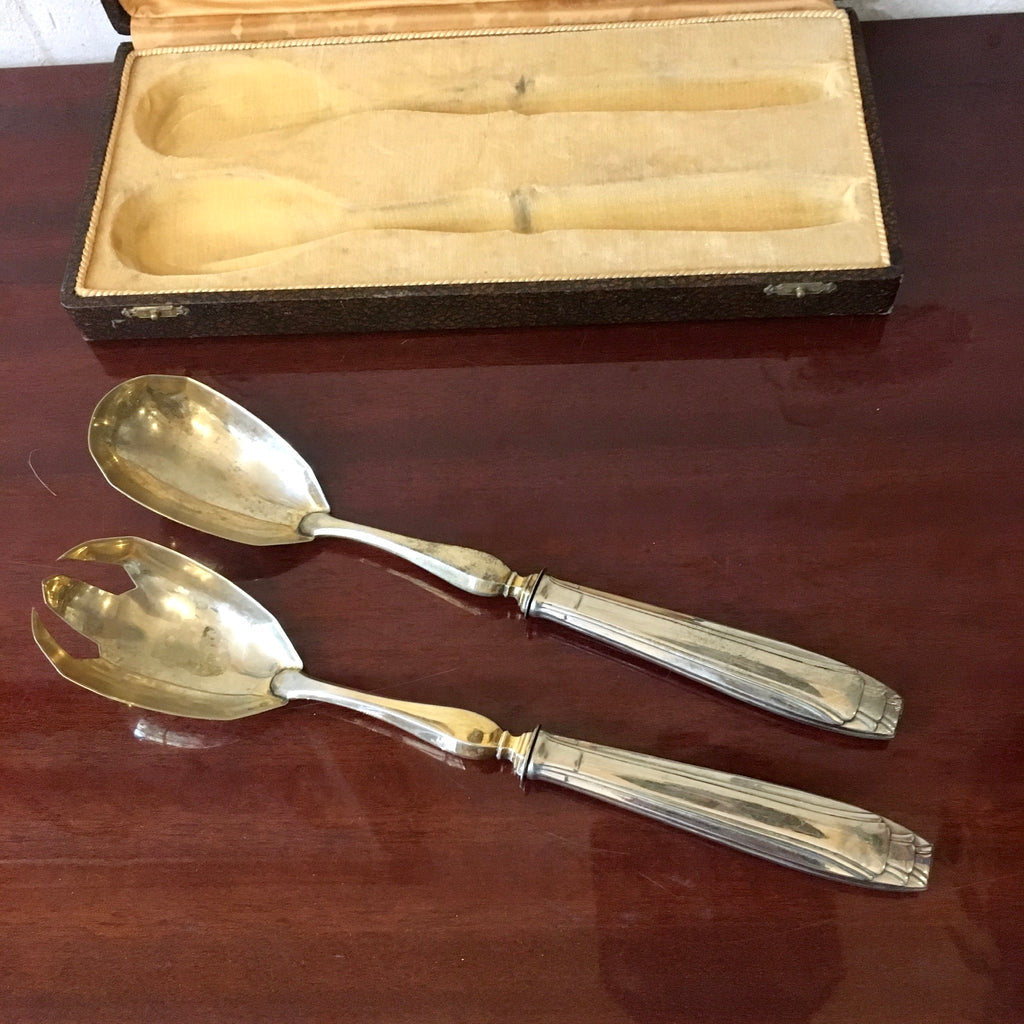 Paire de couverts à salade métal argenté