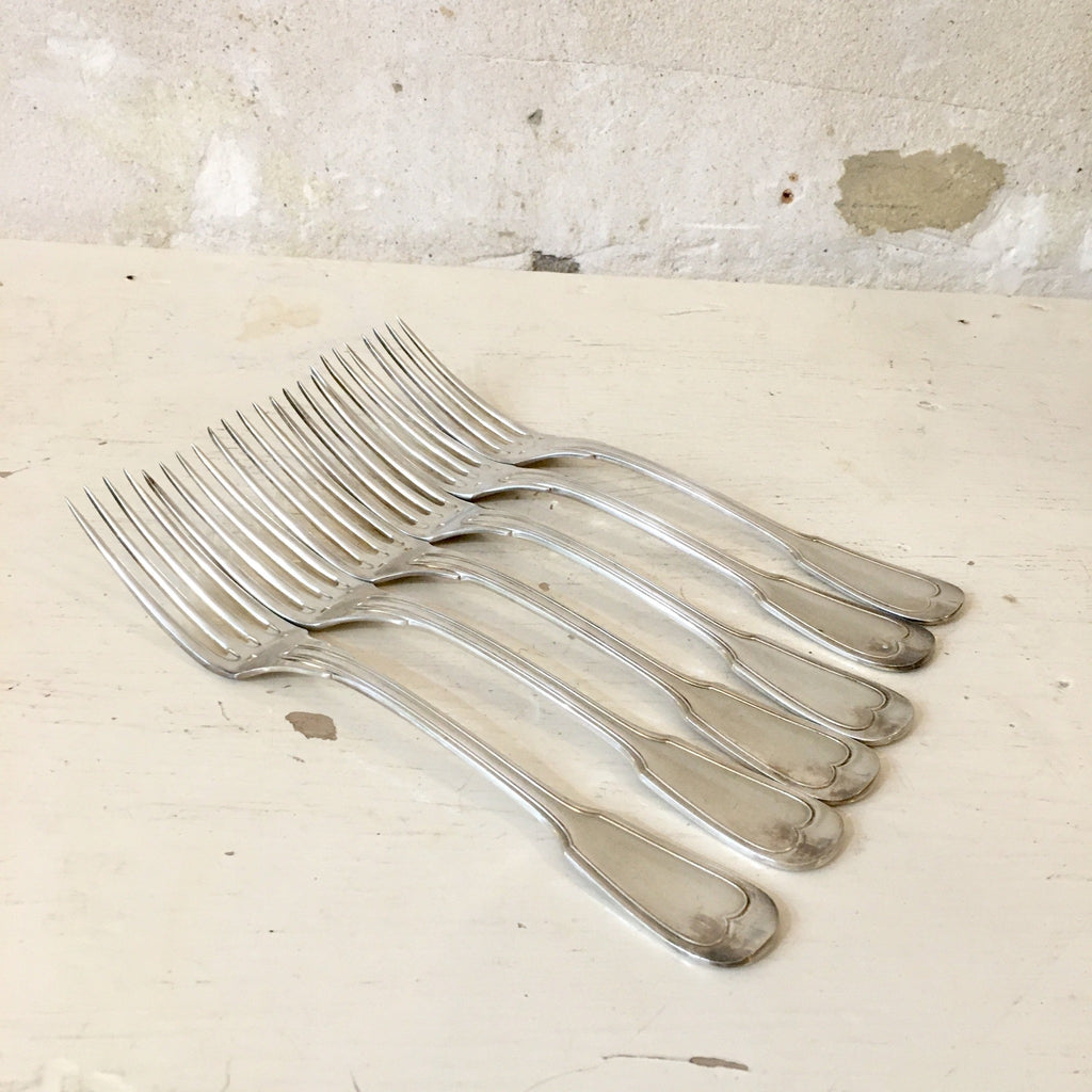 Ensemble de 6 grandes fourchettes en métal argenté MF