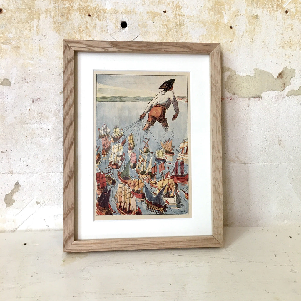 Planche illustrée de Pierre Noury 1931 - Gulliver à Lilliput de Swift  