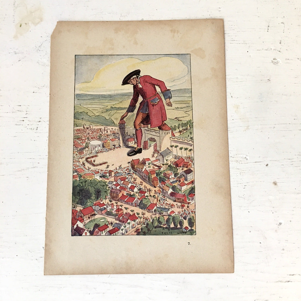Planche illustrée de Pierre Noury 1931 - Gulliver à Lilliput de Swift