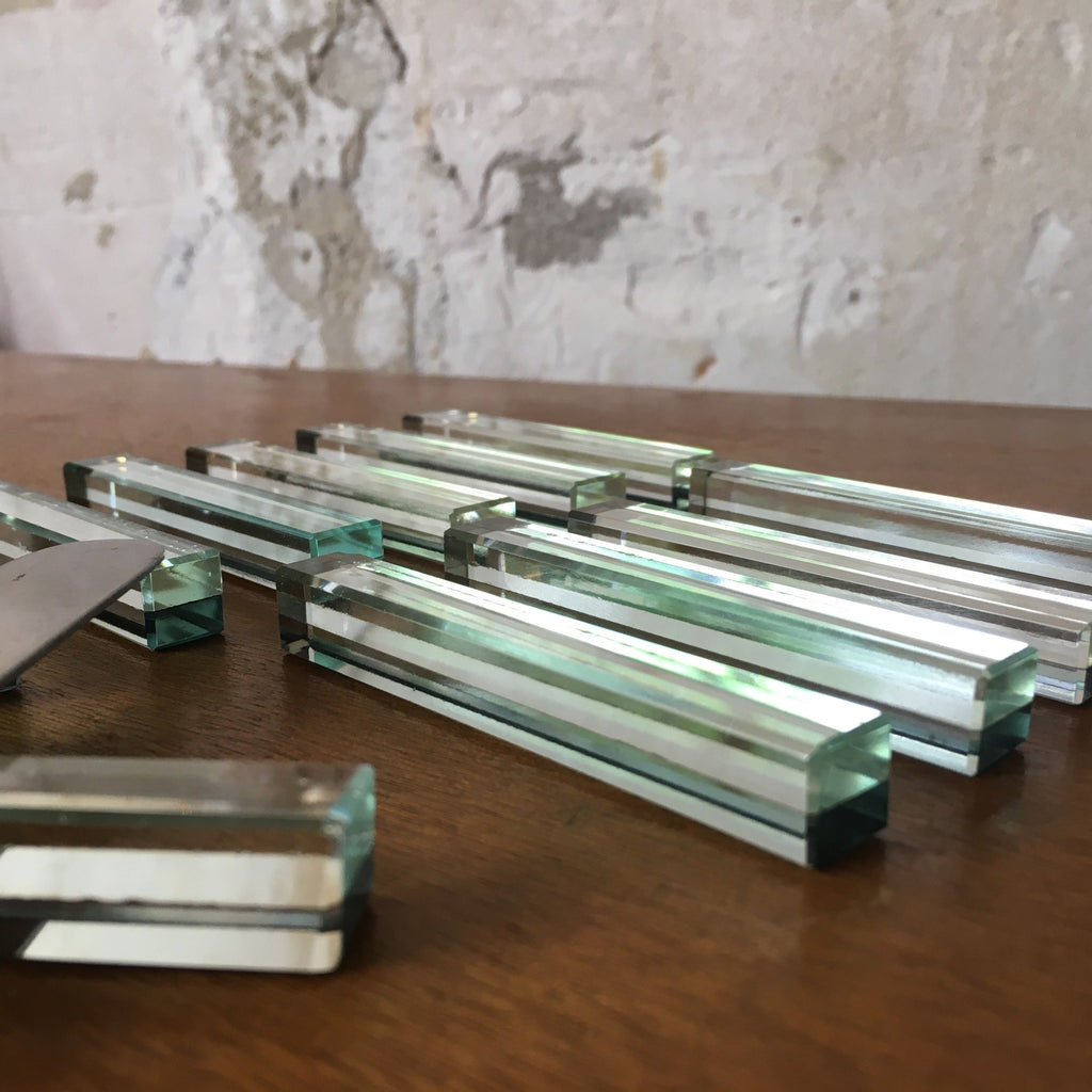 Porte-couteaux carrés en verre et miroir Art Déco