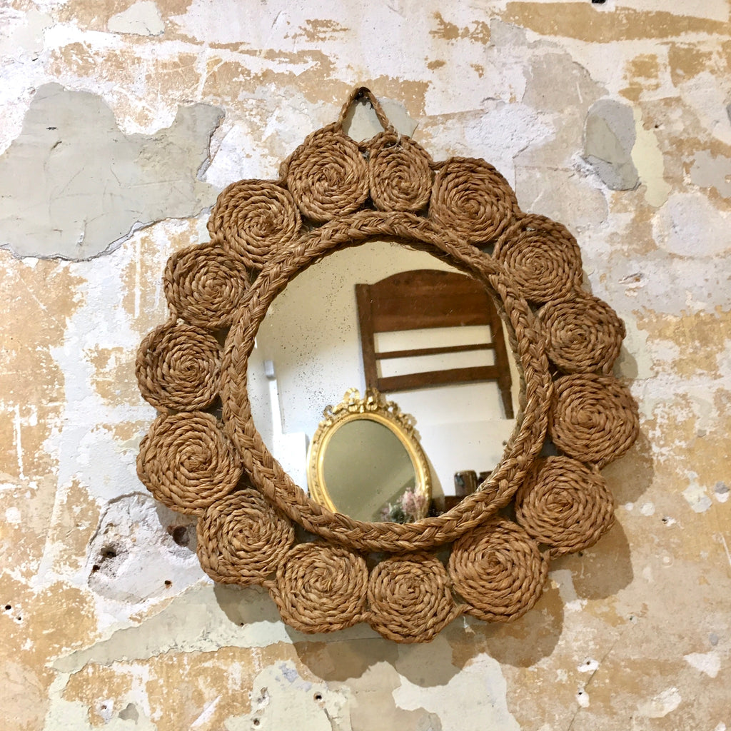 Miroir fleur rafia tressé