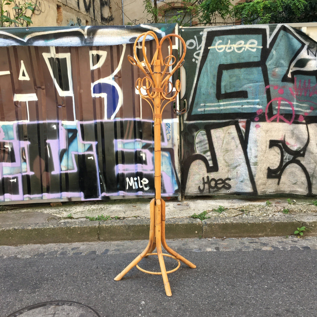 Porte-manteaux vintage des années 60 rotin et bambou