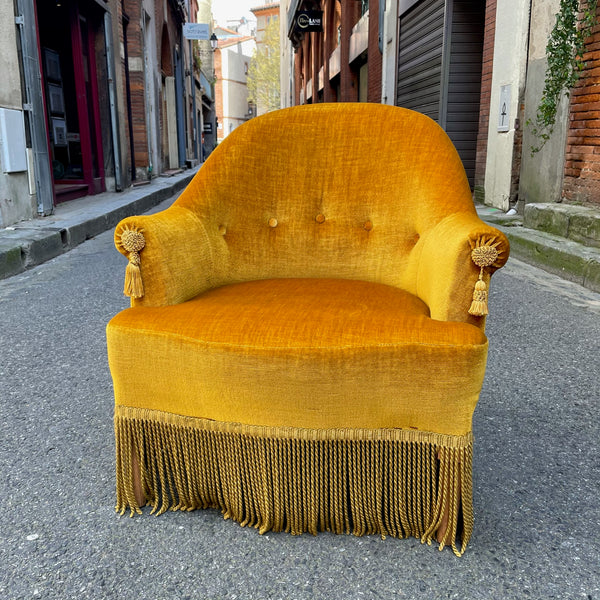 Fauteuil crapaud velours mordoré