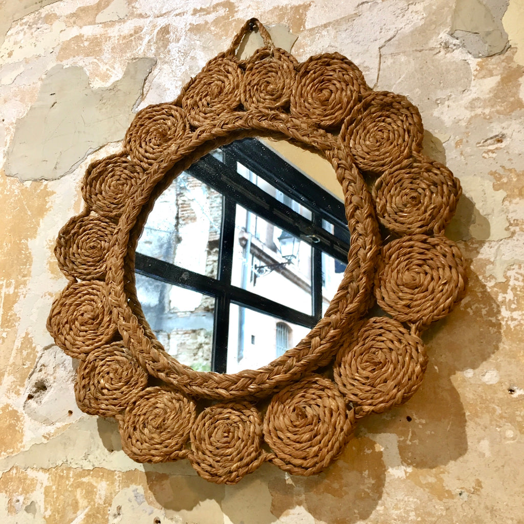 Miroir fleur rafia tressé