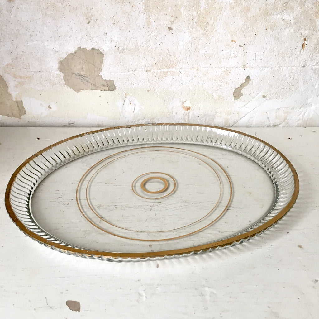 Ancien service à liqueur en verre soufflé, peint à la main - plateau oval