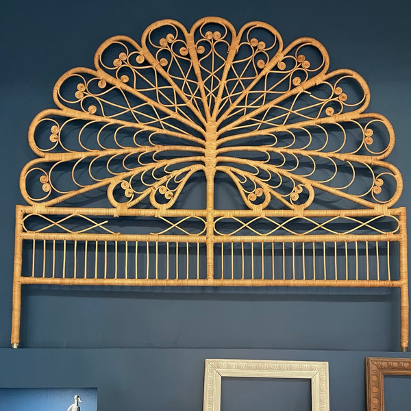 Tête de lit double en rotin peacock