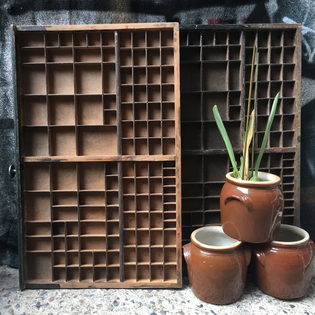 Grand casier d'imprimeur en bois