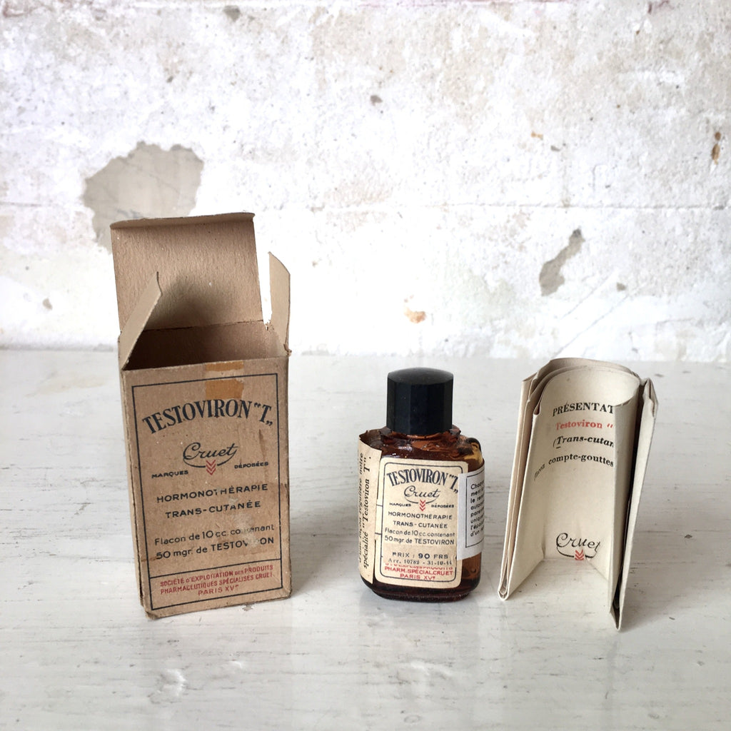Ancienne boîte de médicaments avec flacon d'origine - Testoviron "T"