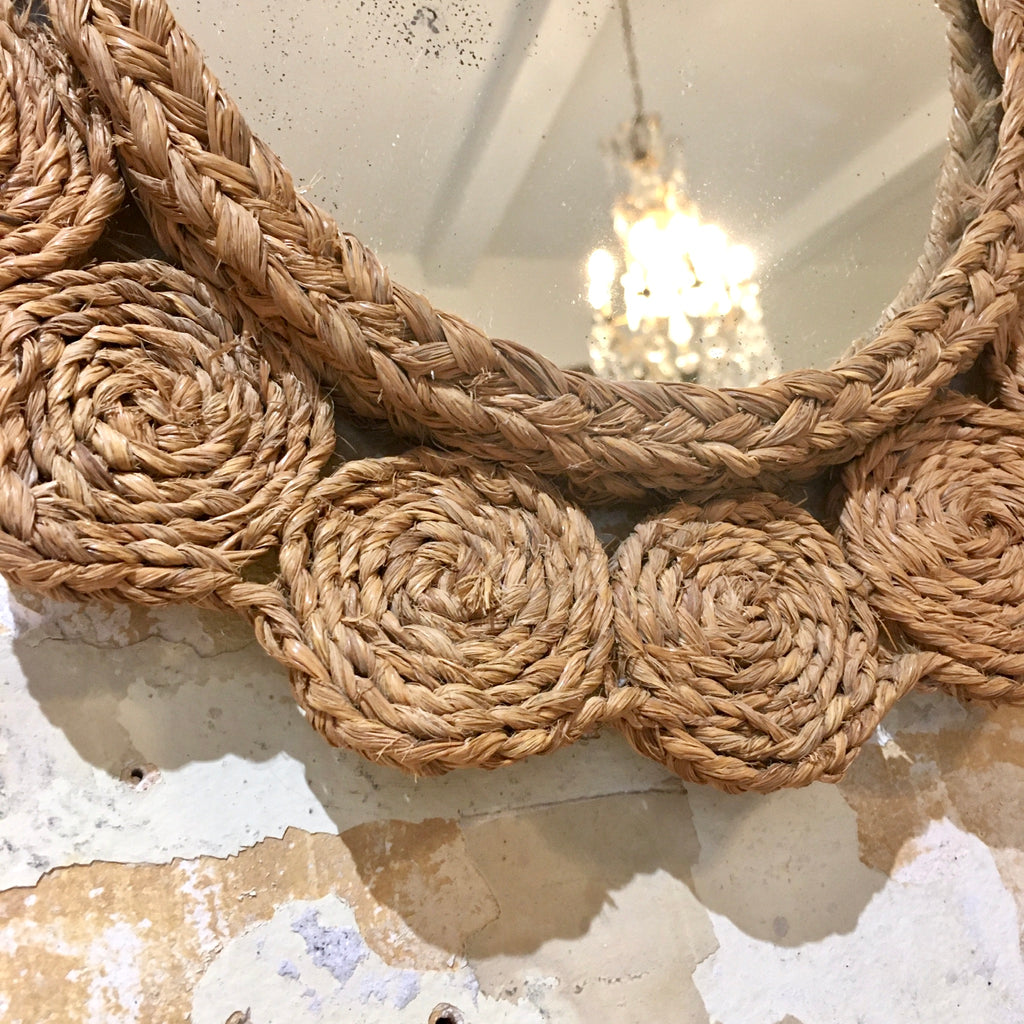 Miroir fleur rafia tressé