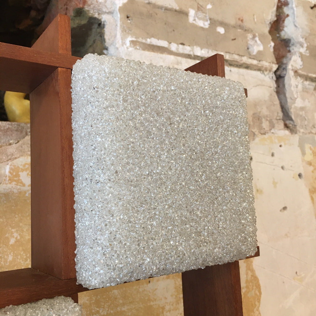 Plafonnier carré teck et perspex années 70