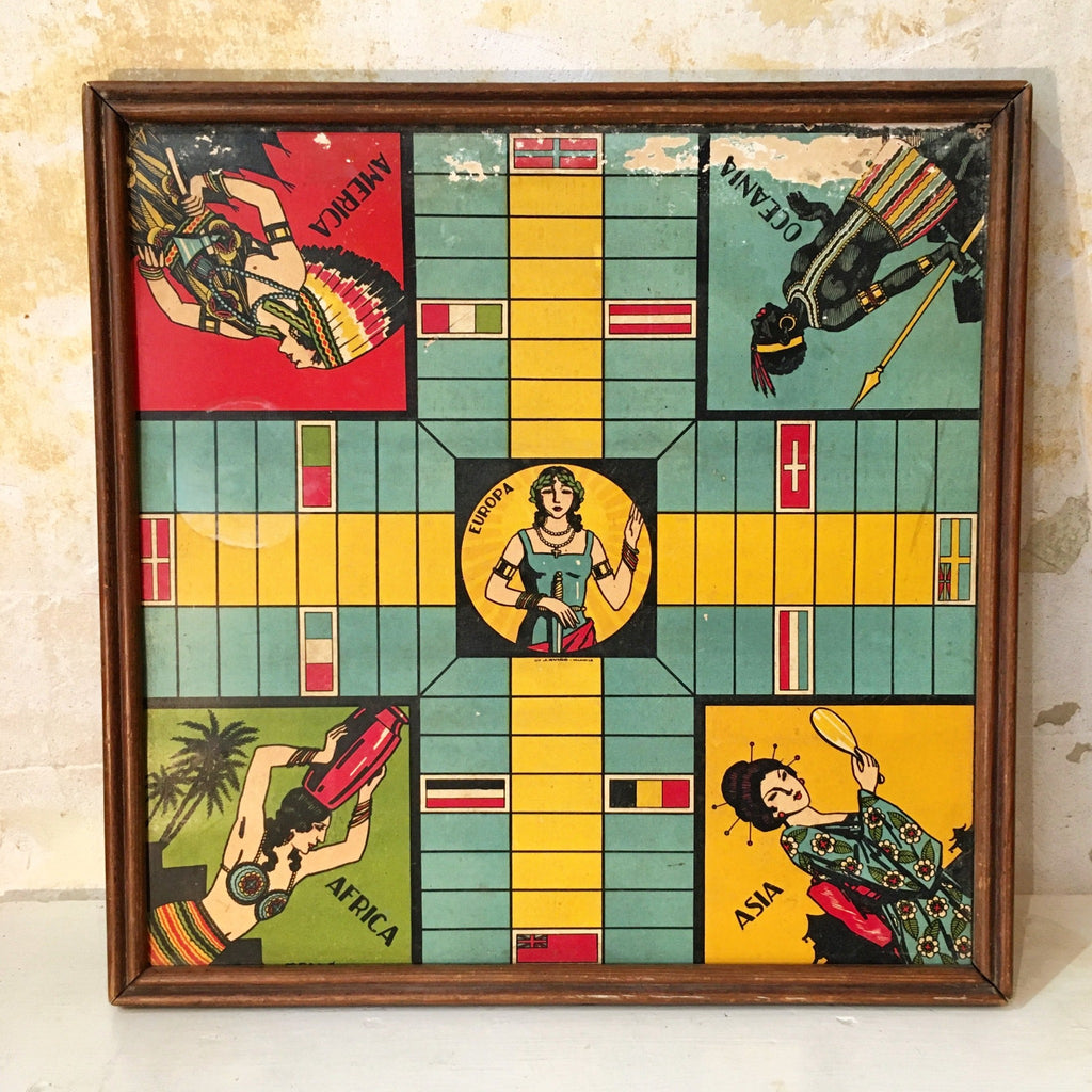 Ancien plateau de jeu des petits chevaux continents - années 1920 Art Déco