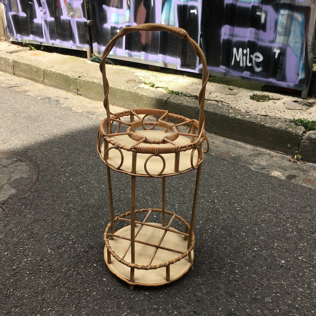 Bar portable rond en rotin