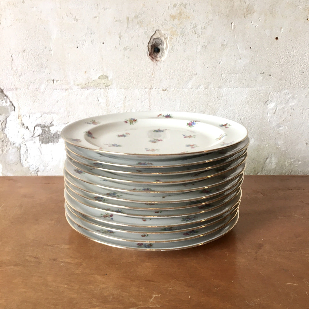 Assiette plate en porcelaine de Limoges décor fleurs