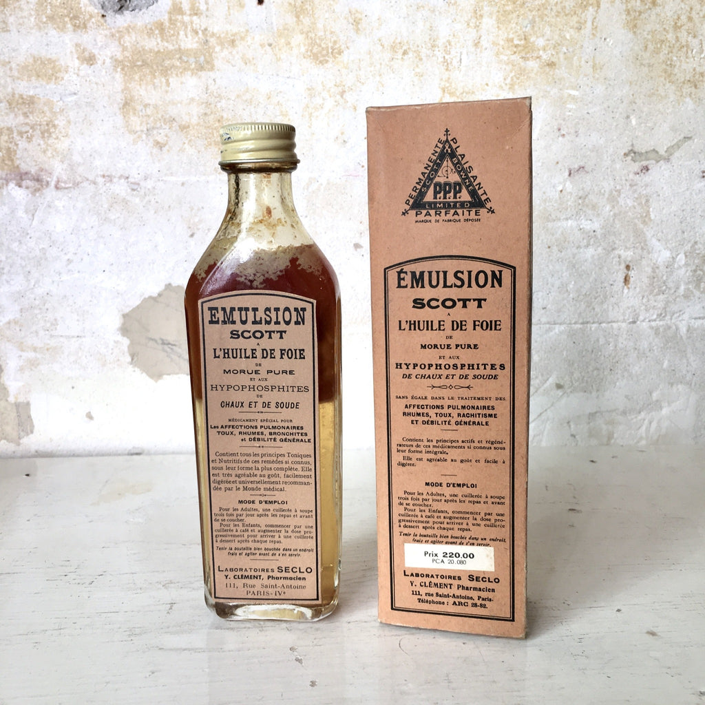 Ancienne boîte de médicaments avec flacon d'origine - Émulsion Scott