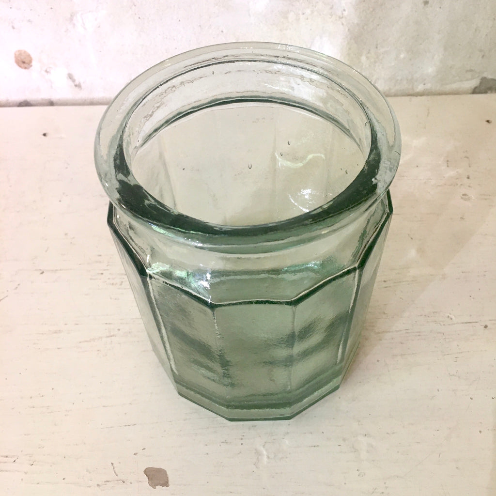 Grand pot à confiture / bocal en verre moulé bleuté