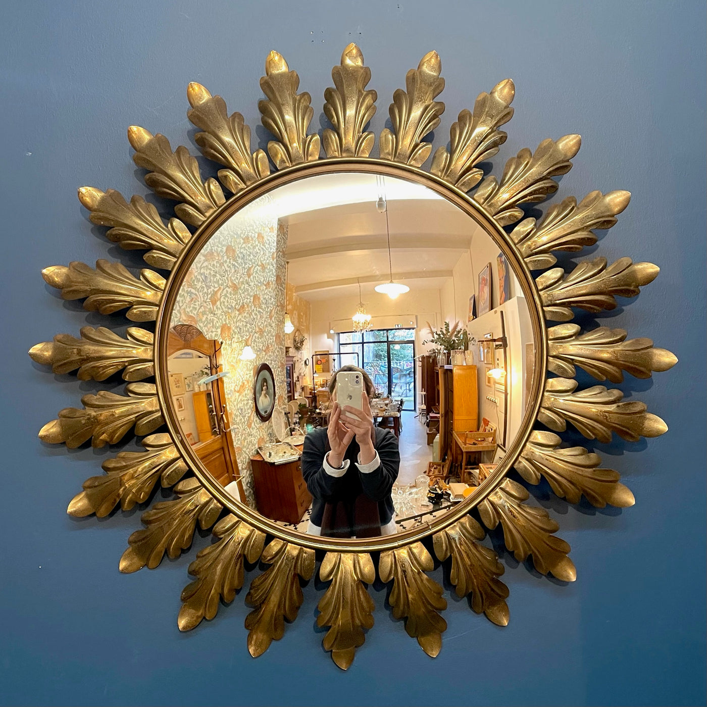 Proantic: Miroir En Bronze Doré - œil De Sorcière - Miroir Convexe