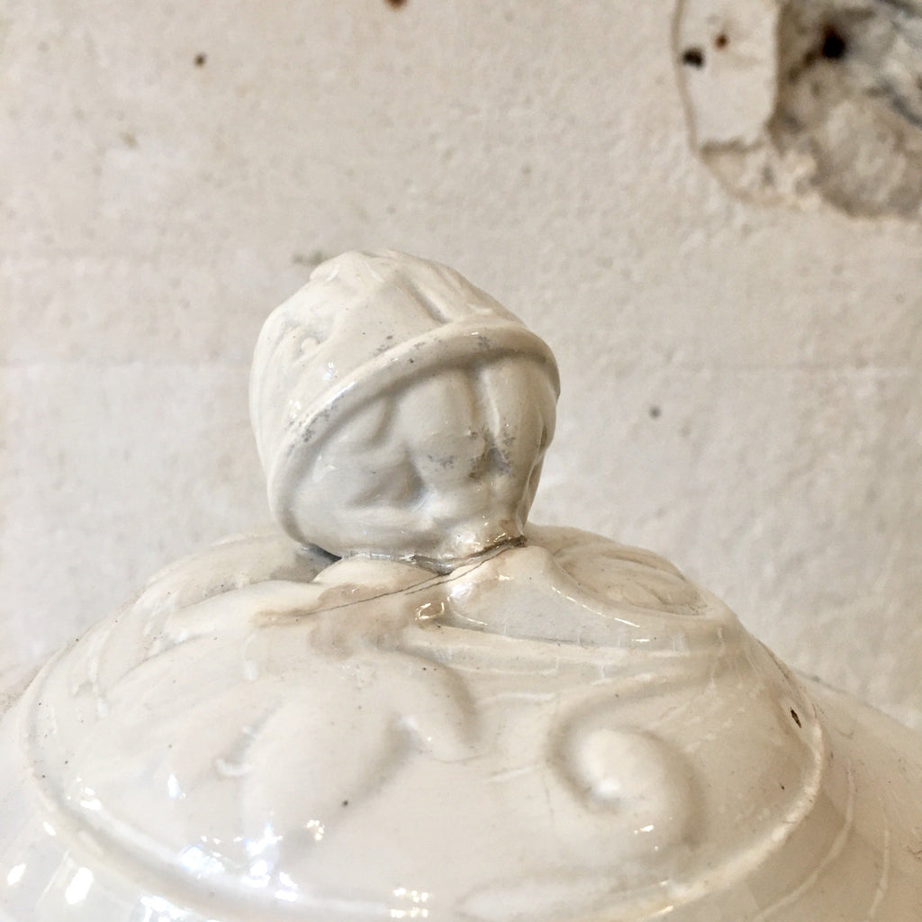 Soupière blanche et verte fin XIXIième Digoin et Sarrreguemines