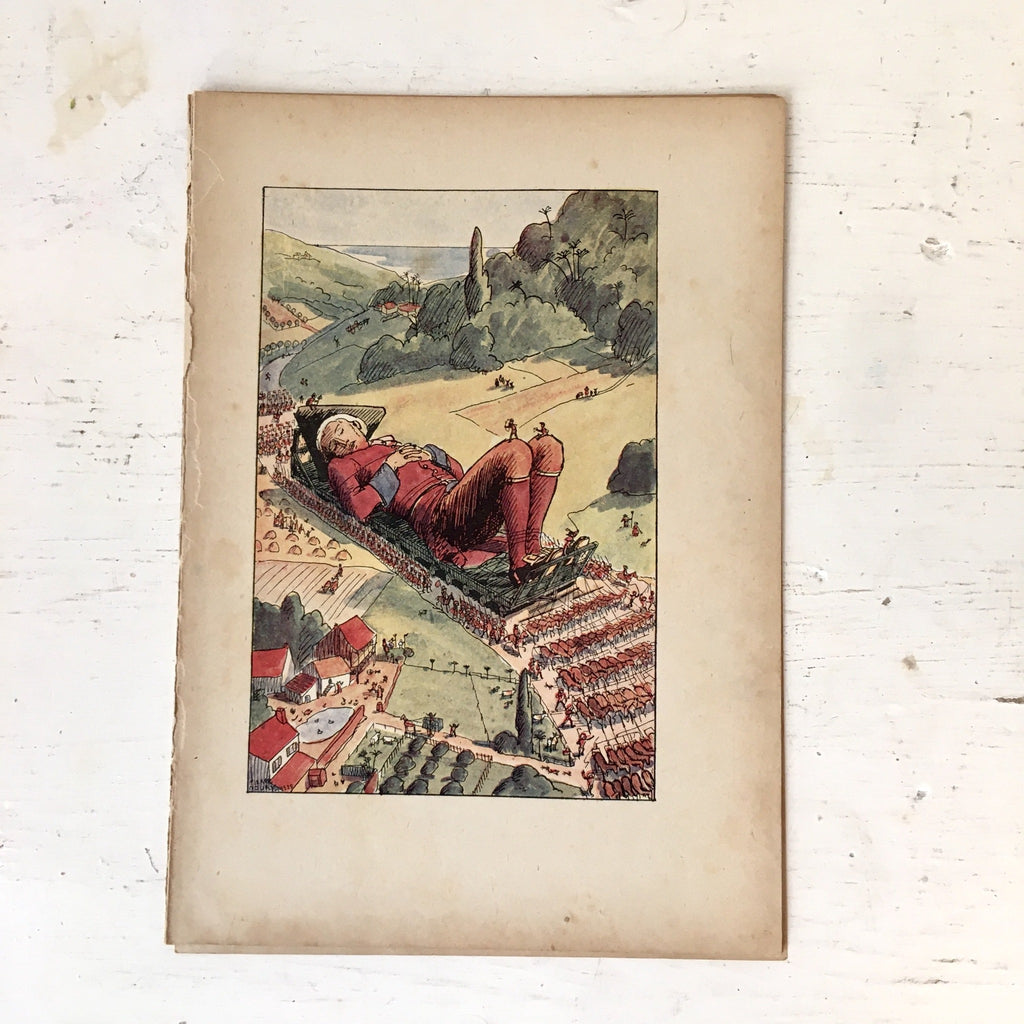 Planche illustrée de Pierre Noury 1931 - Gulliver à Lilliput de Swift