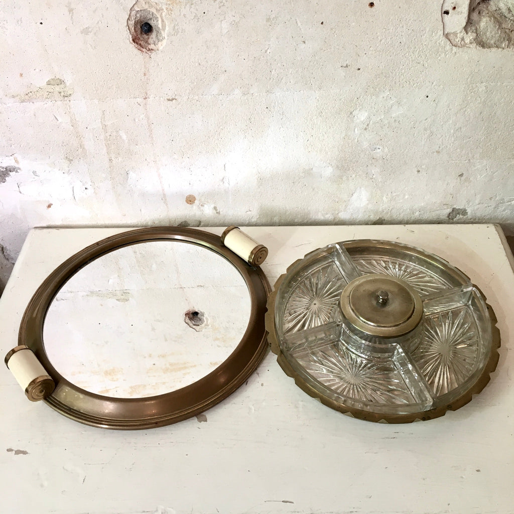 Plateau de service pour apéritif en métal, 5 compartiments Art Déco