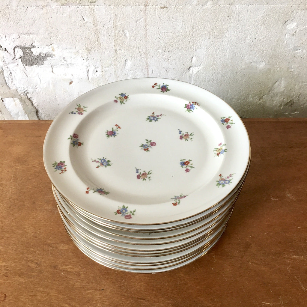 Assiette plate en porcelaine de Limoges décor fleurs