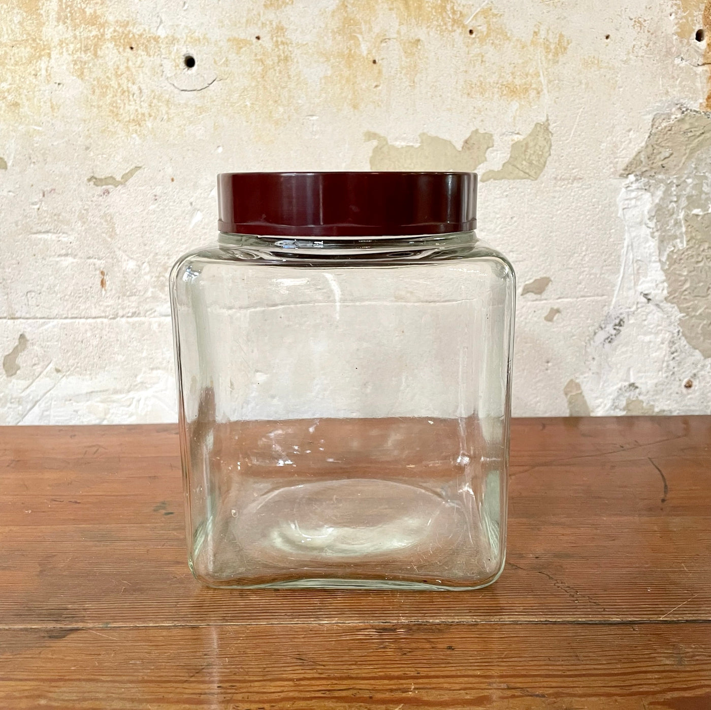 Bocal d'épicerie en verre forme carrée