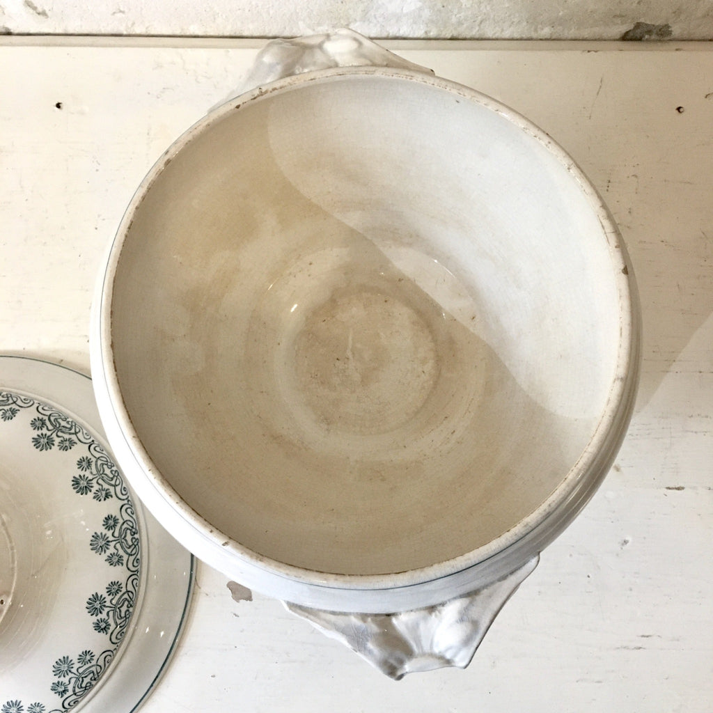 Soupière blanche et verte fin XIXIième Digoin et Sarrreguemines