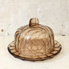 Cloche à fromage en verre rose moulé