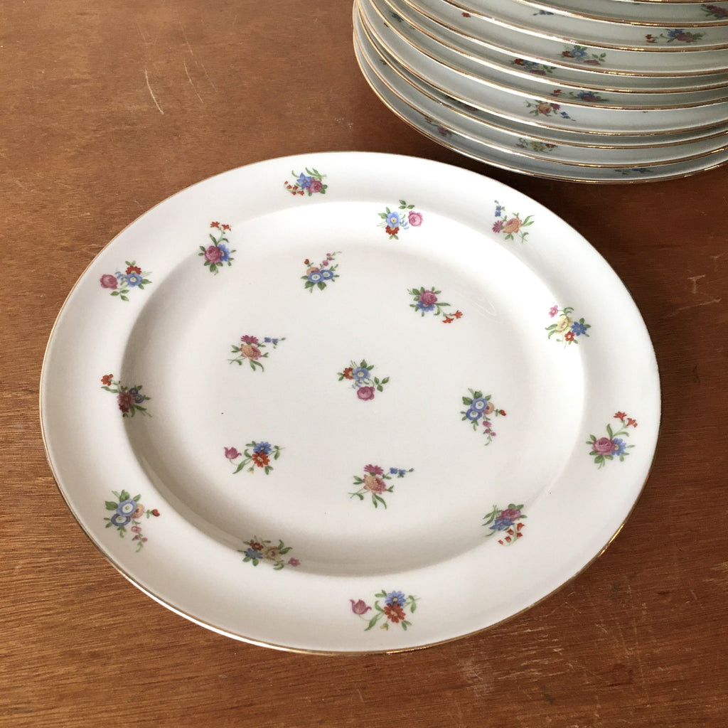 Assiette plate en porcelaine de Limoges décor fleurs