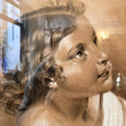 Portrait dessin jeune fille cadre doré XIXe