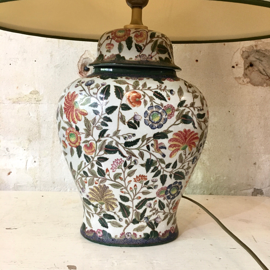 Grande lampe à poser abat-jour tissu et corps en porcelaine