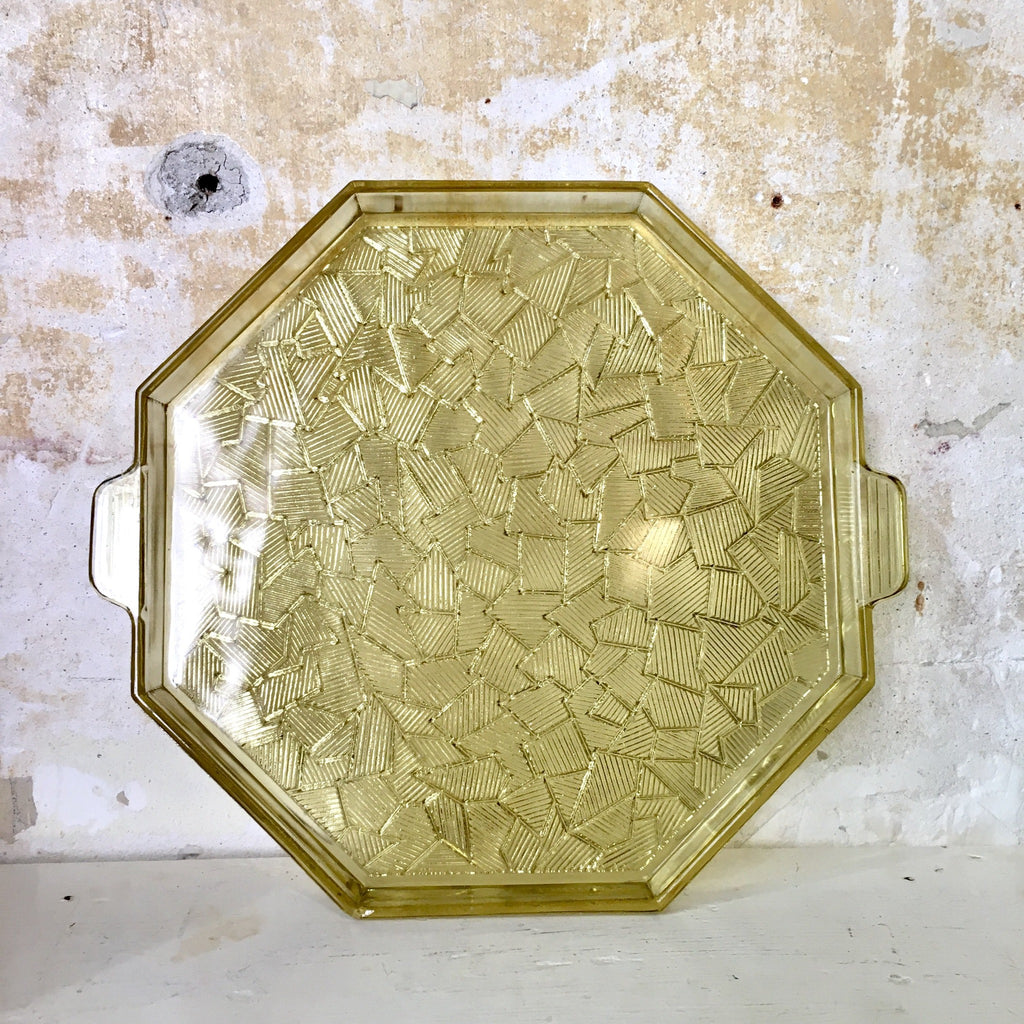 Plateau octogonal en verre jaune Art Déco
