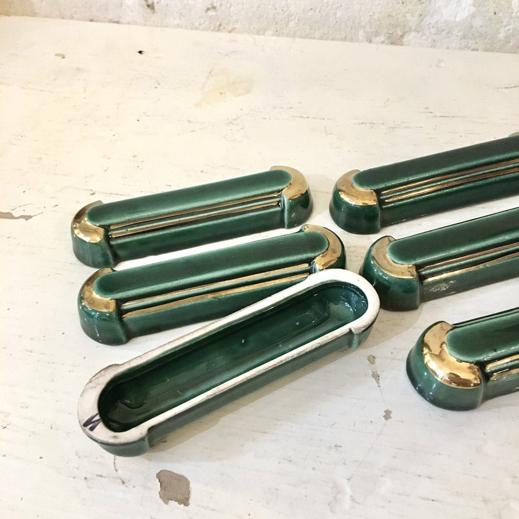 Lot de 6 porte-couteaux en faënce vert foncé