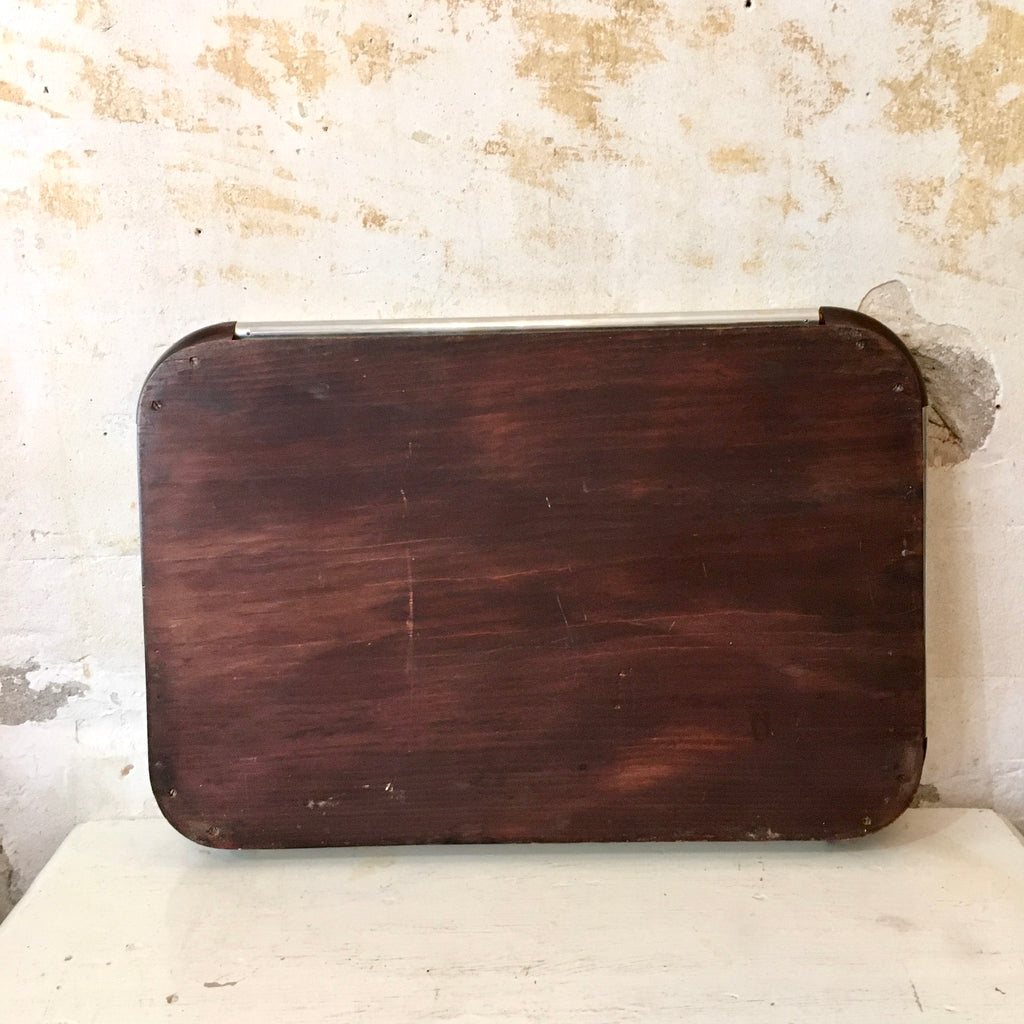 Plateau miroir en métal et bois Art Déco