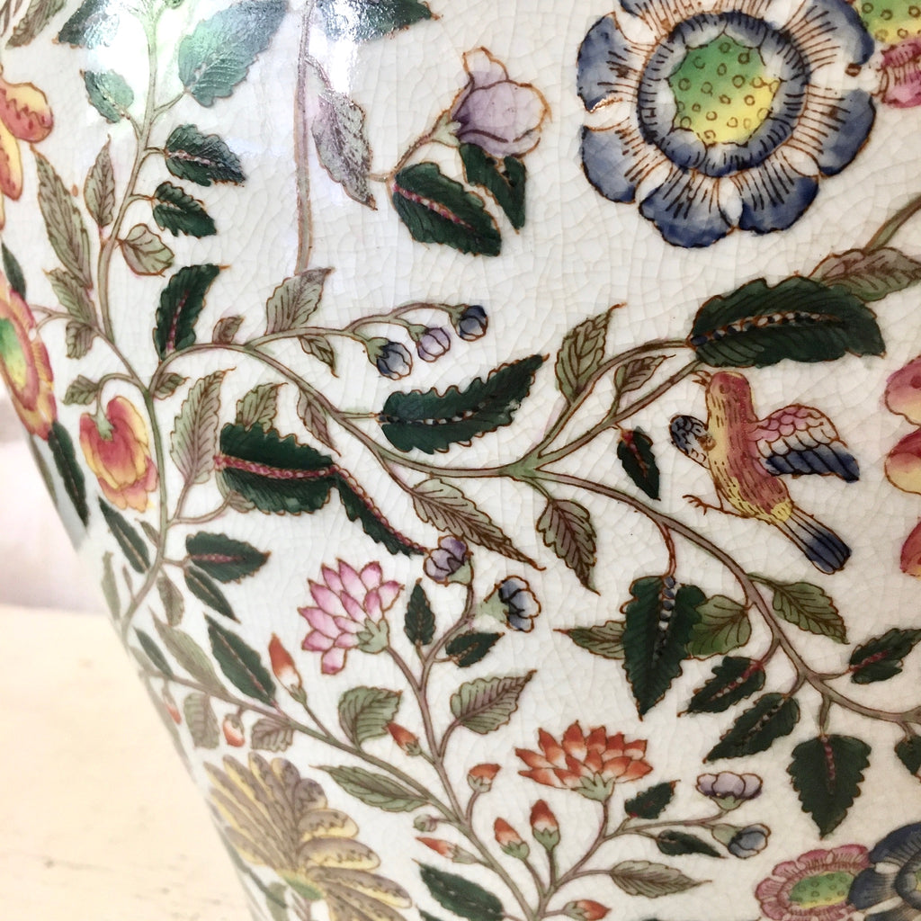 Grande lampe à poser abat-jour tissu et corps en porcelaine