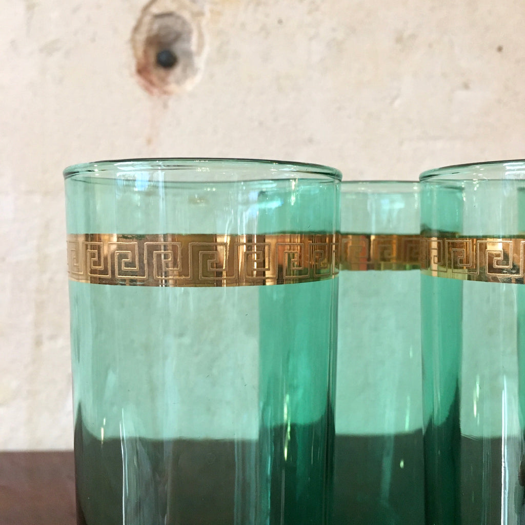 Lot de 6 verres à orangeade vert et doré.