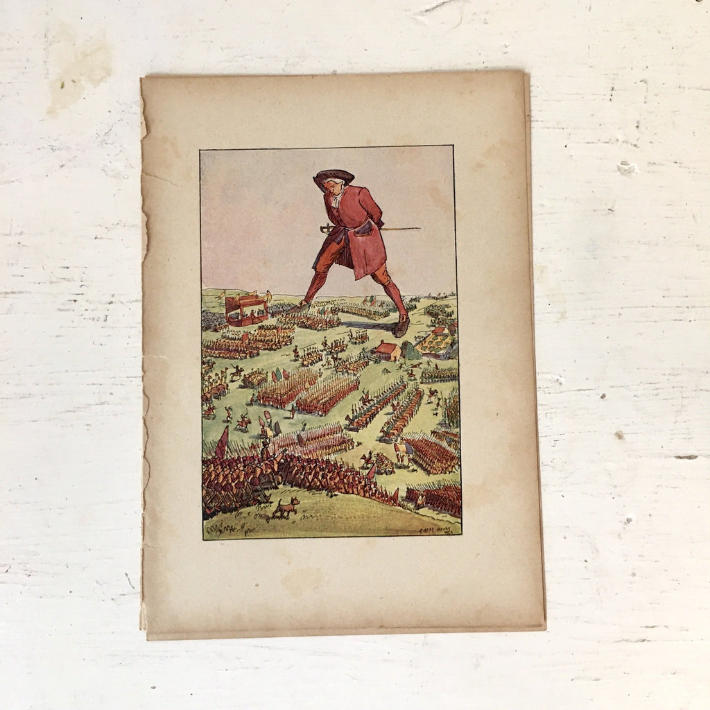 Planche illustrée de Pierre Noury 1931 - Gulliver à Lilliput de Swift