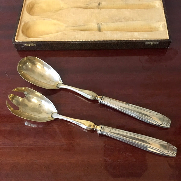 Paire de couverts à salade métal argenté