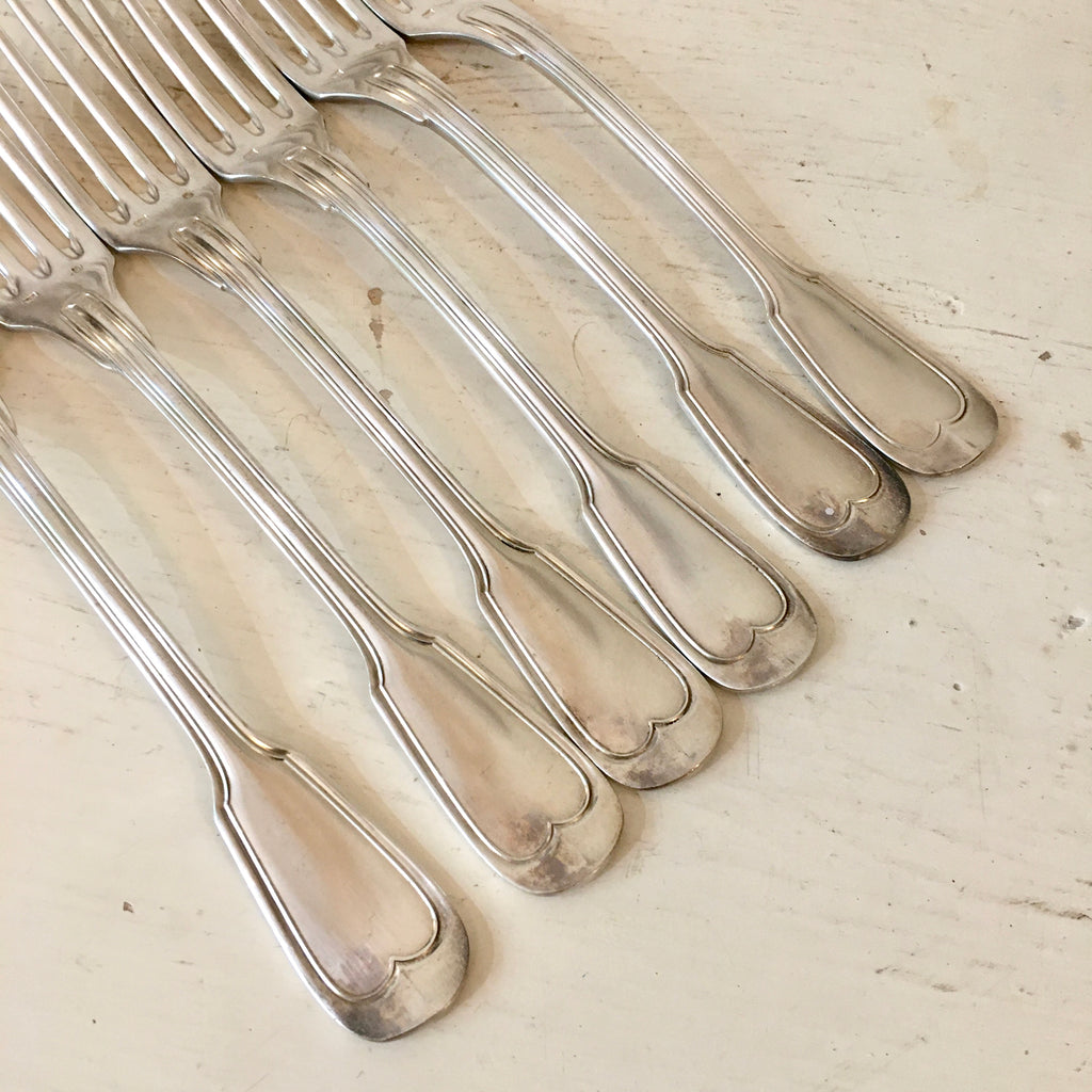 Ensemble de 6 grandes fourchettes en métal argenté MF