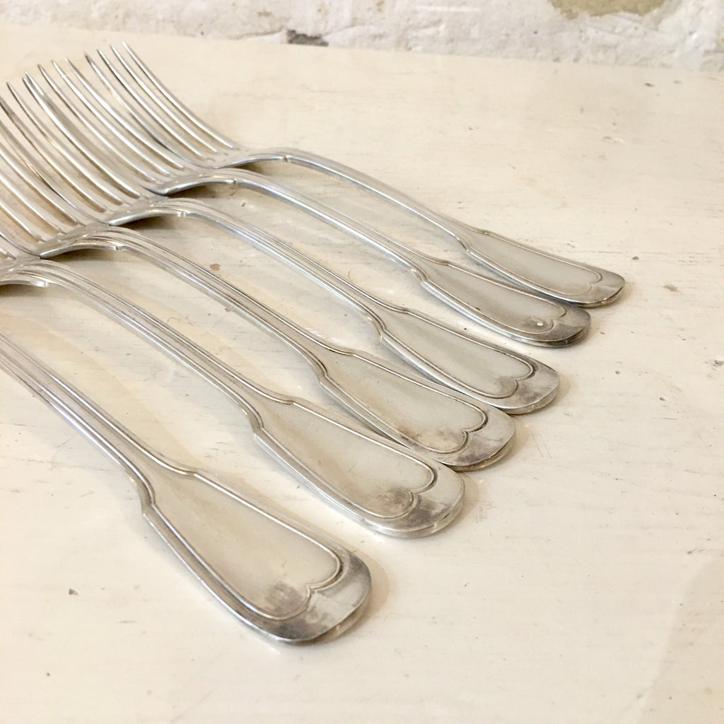Ensemble de 6 grandes fourchettes en métal argenté MF