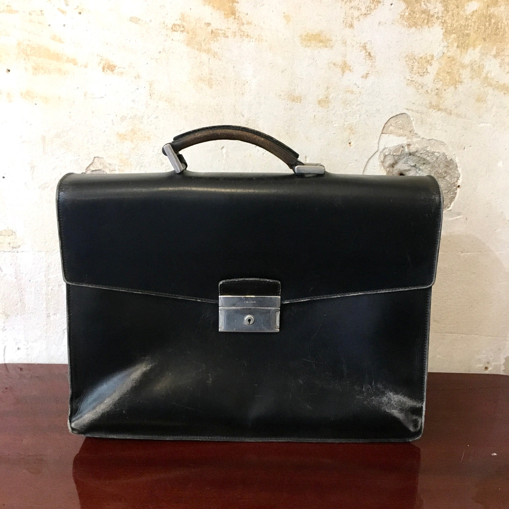 Cartable cuir Prada noir